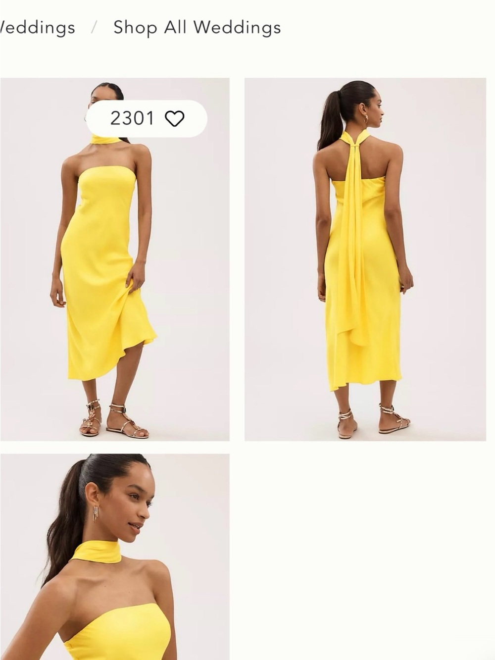 Anthropologie Yellow Strapless Midi Dress with Neck Sash